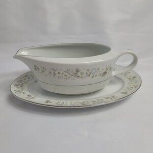 Imperial China Wild Flower Gravy Boat With Underplate Green Blue & White Flowers